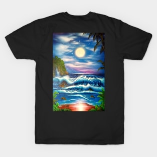 Full moon Hawaiian surfing t-shirt T-Shirt
